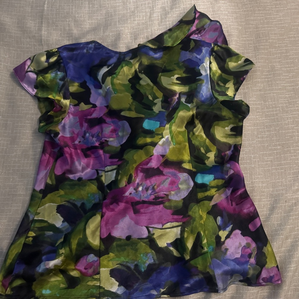 Sunny Leigh Vibrant Floral Asymmetrical Blouse